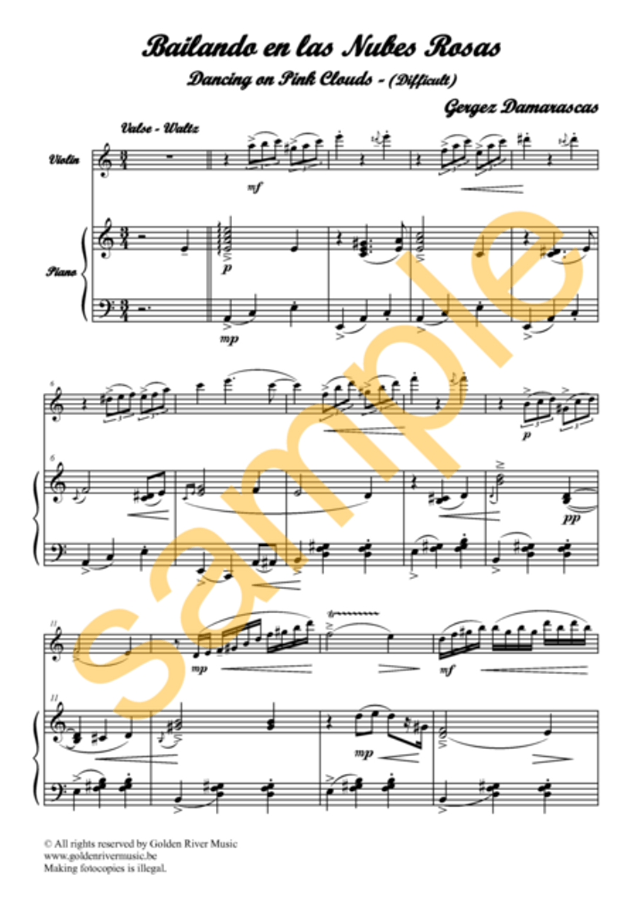 Bailando en las nubes rosas / Dancing on pink clouds for violin Violin Solo scores gallery preview page 2
