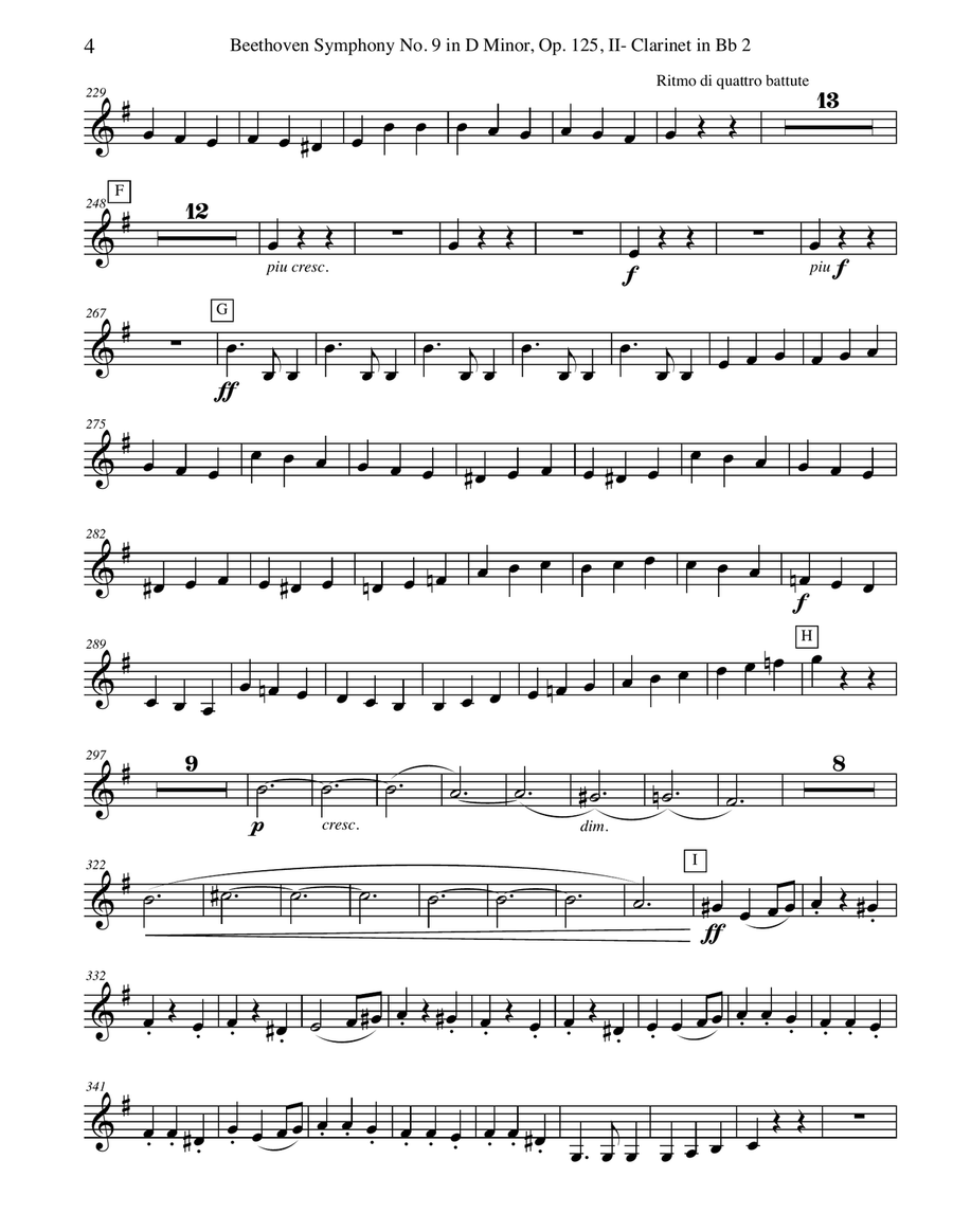 Beethoven Symphony No. 9, Movement II - Clarinet in Bb 2 (Transposed Part), Op. 125 B-Flat Clarinet scores gallery preview page 4