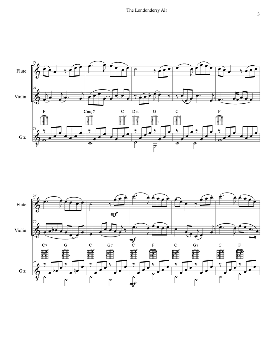 The Londonderry Air (Oh Danny Boy) for flute, violin and guitar The Londonderry Air (Oh Danny Boy) for flute, violin and guitar Flute scores gallery preview page 3