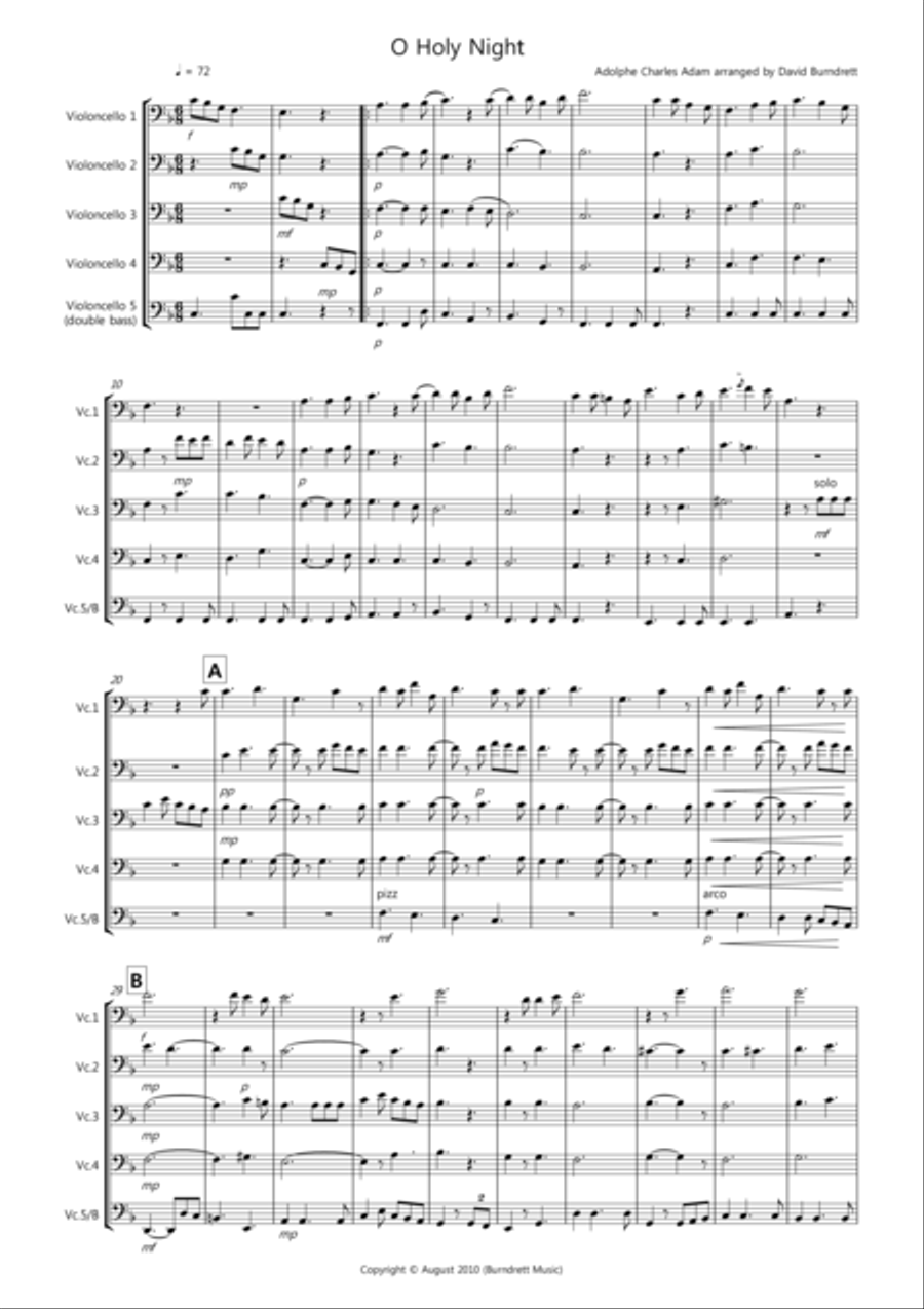 O Holy Night for Cello Quintet Cello Solo scores gallery preview page 1