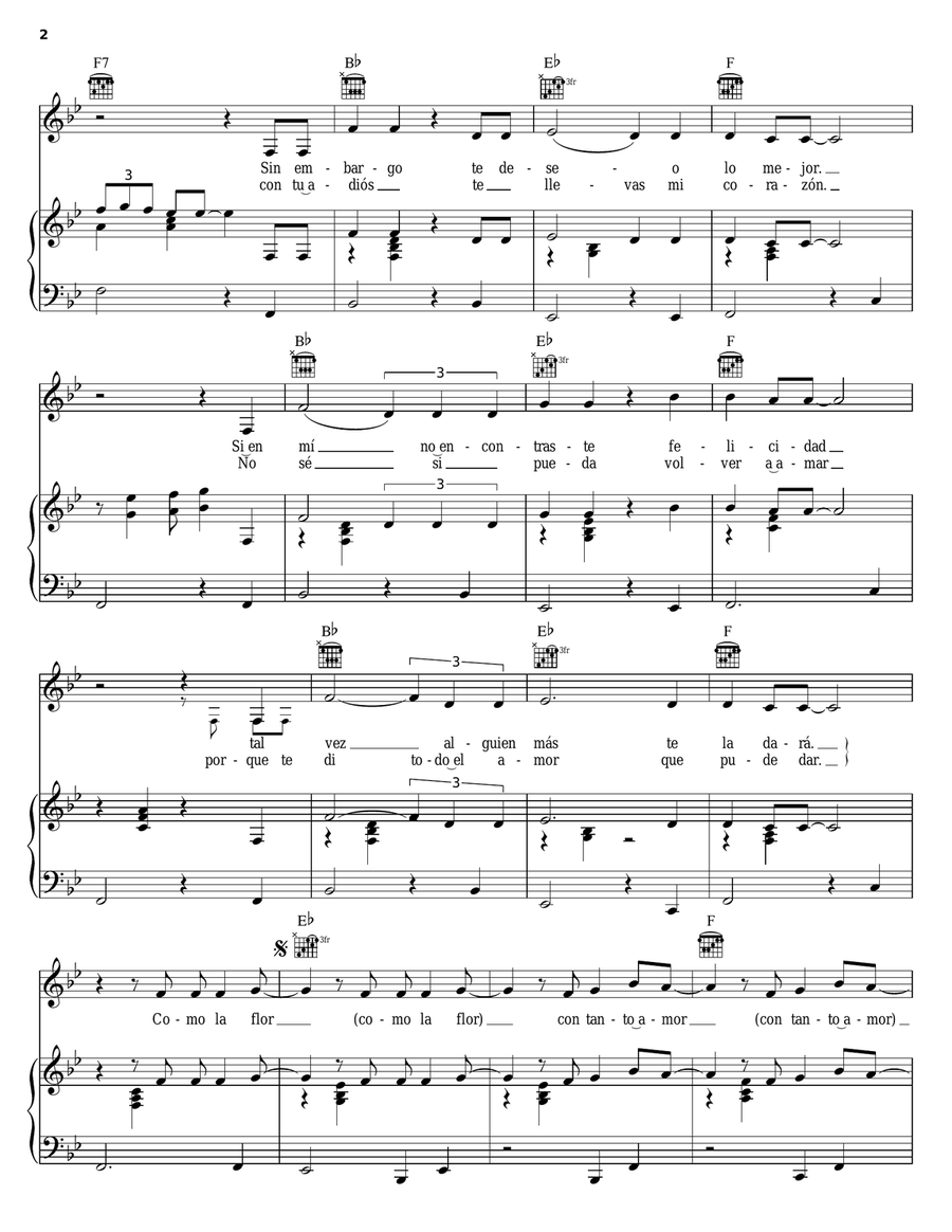 Como La Flor Como La Flor Piano, Vocal, Guitar scores gallery preview page 2