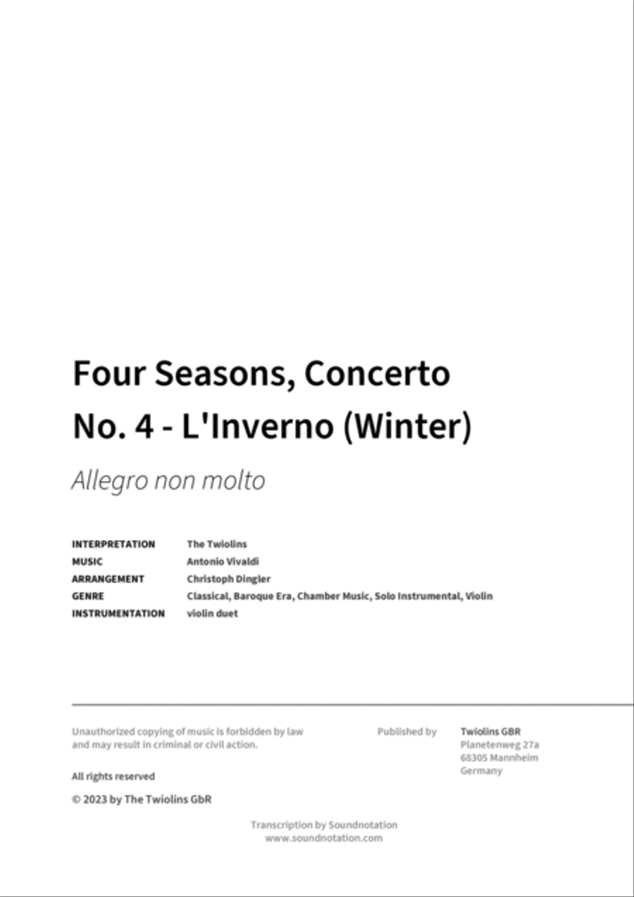 Four Seasons, Concerto No. 4 - L'Inverno (Winter) String Duet scores gallery preview page 2