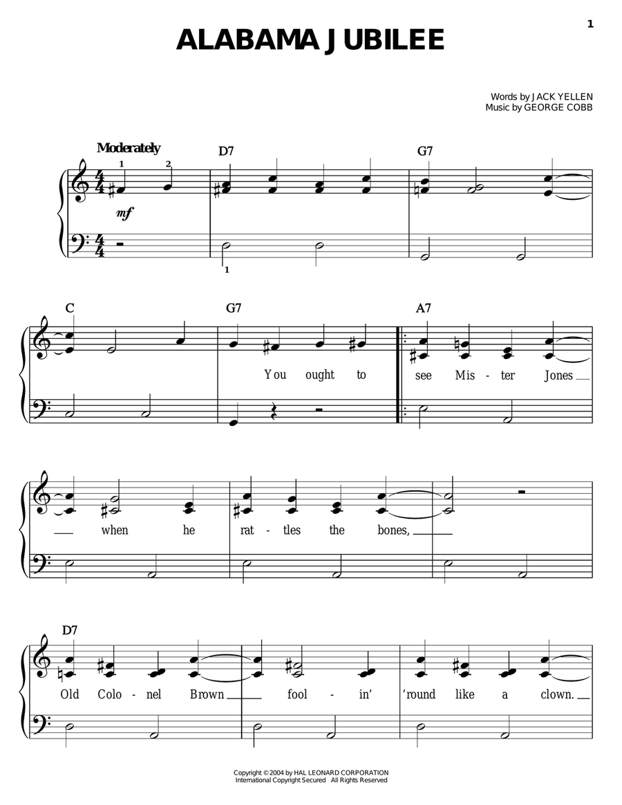 Alabama Jubilee Alabama Jubilee Easy Piano scores gallery preview page 1