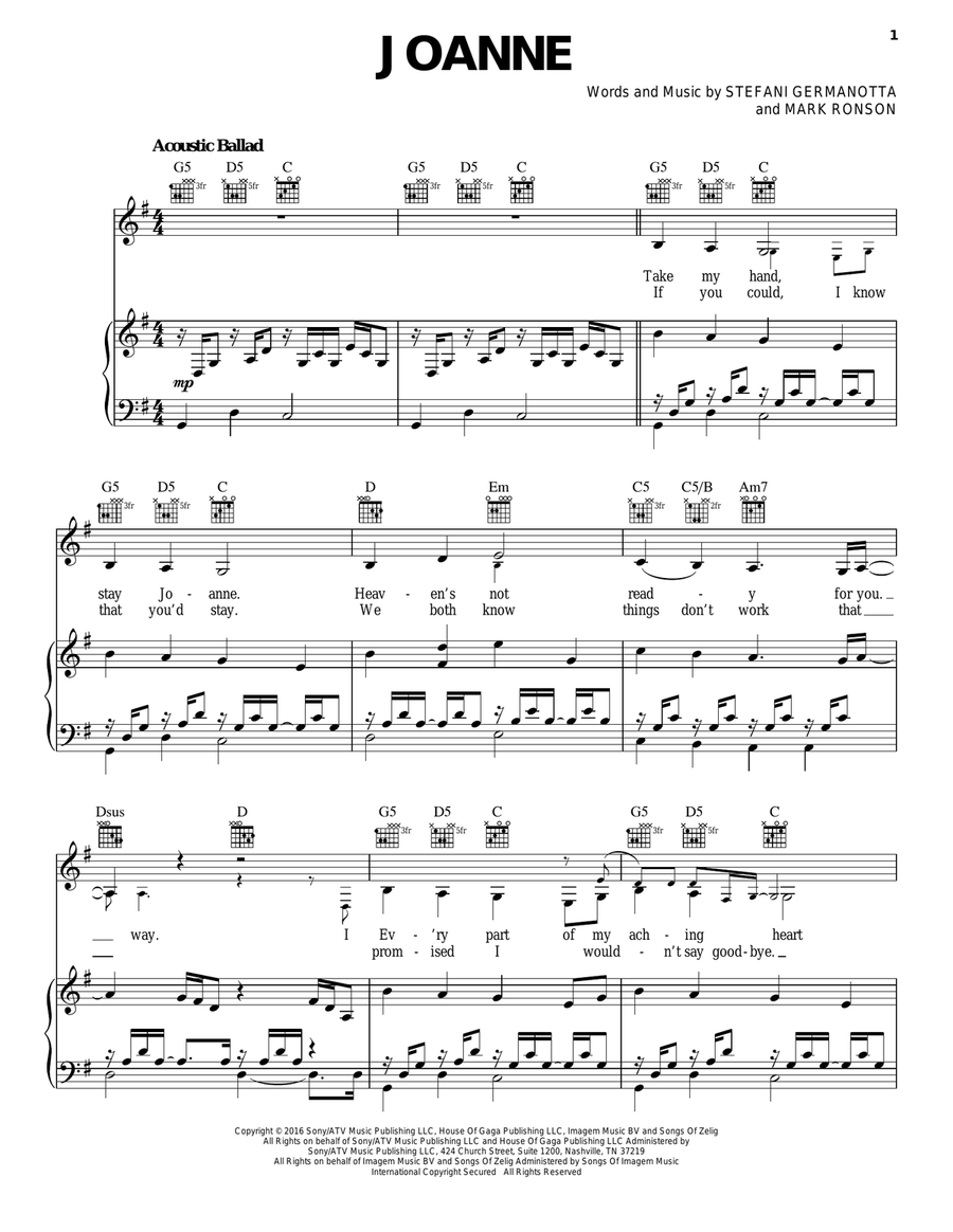 Joanne Piano, Vocal, Guitar scores gallery preview page 1