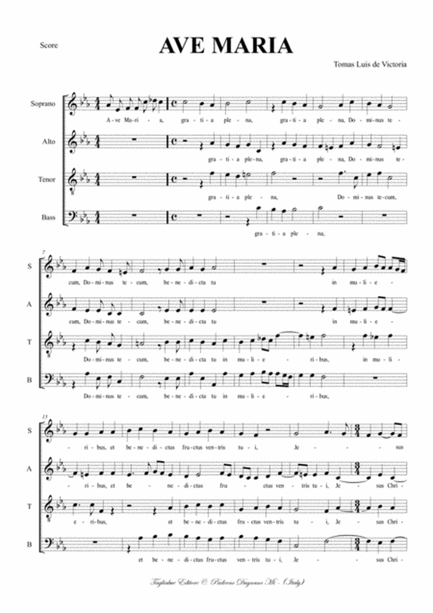 AVE MARIA - De Victoria - For SATB Choir - Score Only image number null