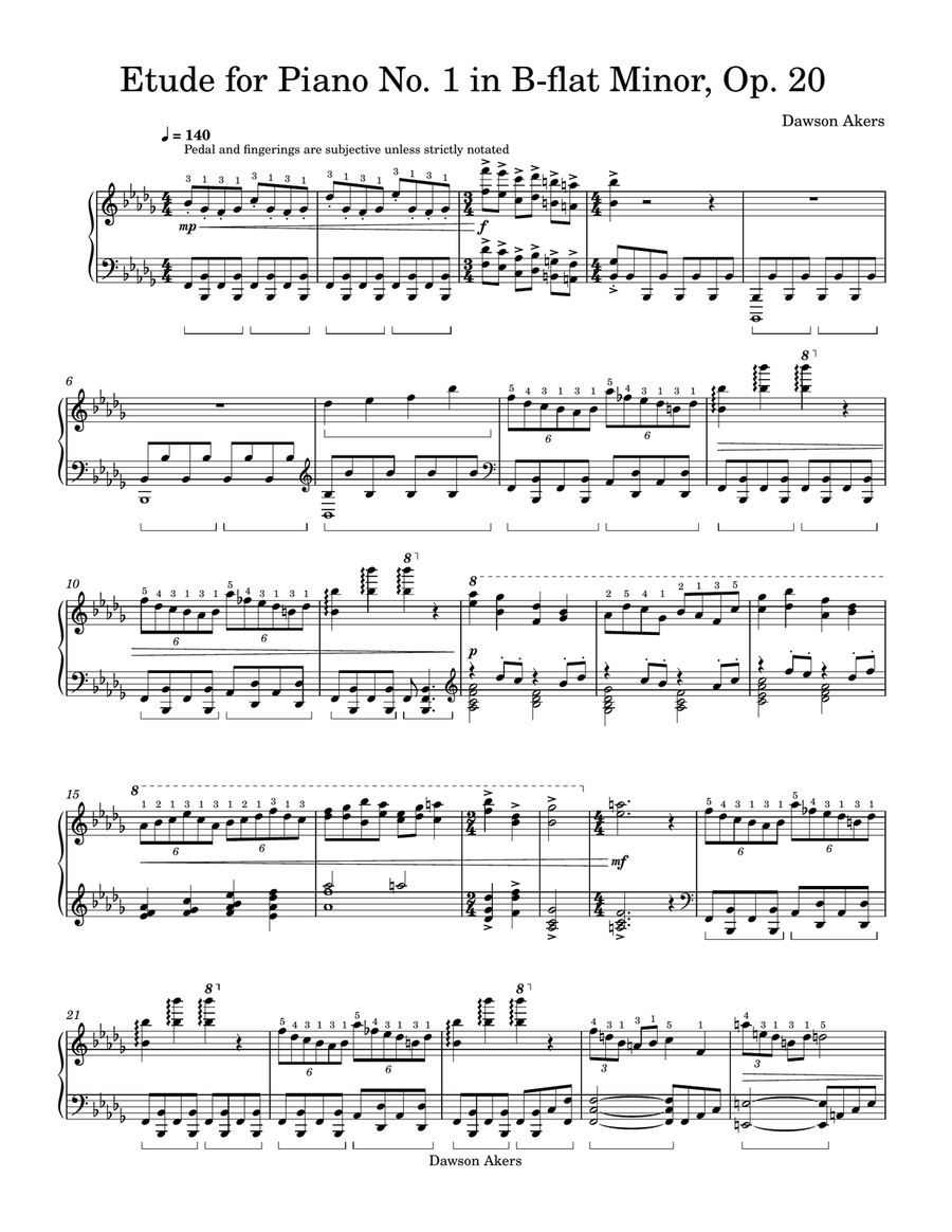 Etude for Piano No. 1 in B-flat Minor, Op. 20 Piano Method scores gallery preview page 1
