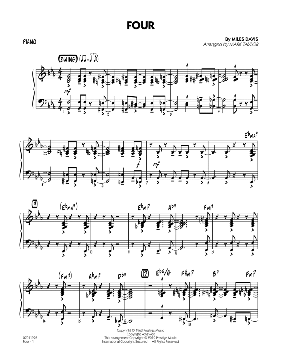 Four - Piano Jazz Ensemble scores gallery preview page 1