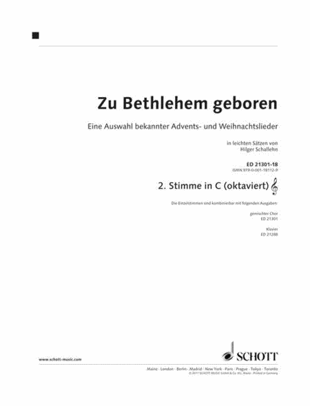 Zu Bethlehem Geboren: Well-known Carols 2nd Part In C/8va (violin Clef)