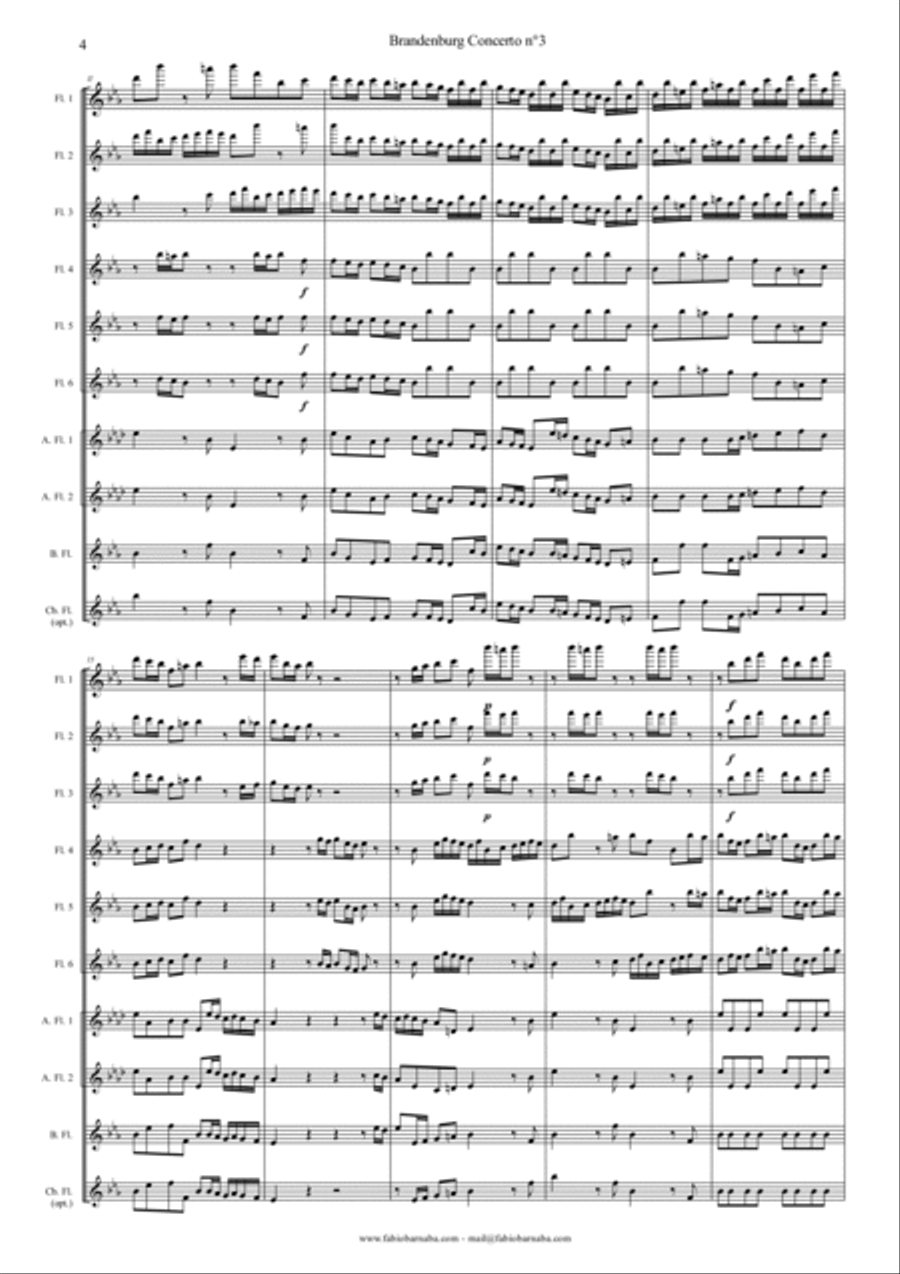 Brandenburg Concerto n°3 - Complete for Flute Choir Brandenburg Concerto n°3 - Complete for Flute Choir Flute Choir scores gallery preview page 3