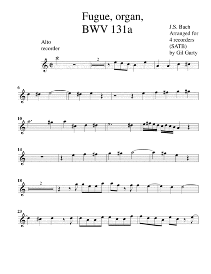 Fugue for organ, BWV 131a (Arrangement for 4 recorders) image number null