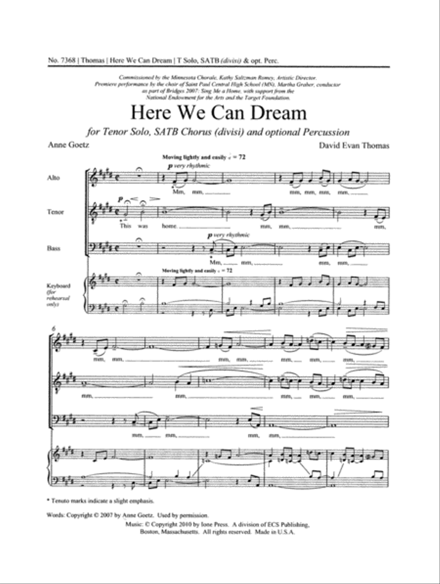 Here We Can Dream (Choral Score) Divisi scores gallery preview page 1
