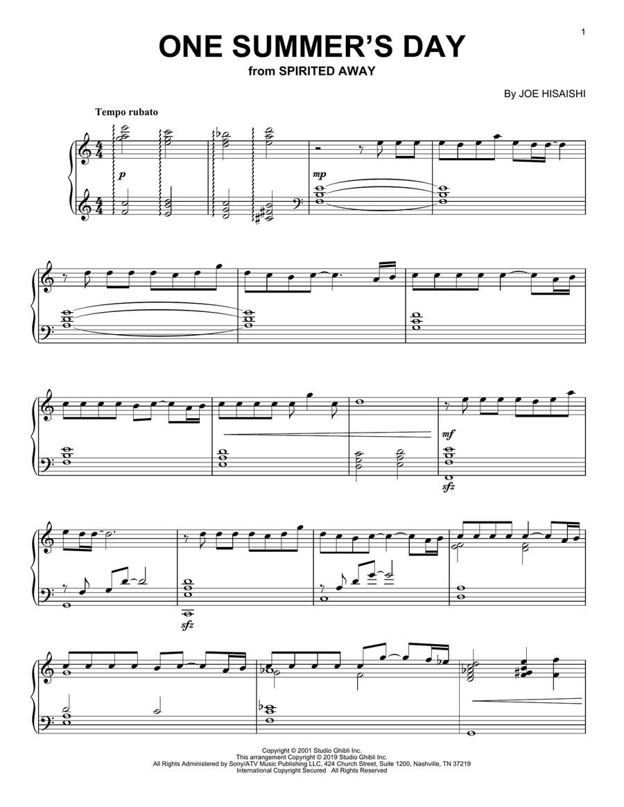 One Summer's Day (from Spirited Away) Piano Solo scores gallery preview page 1