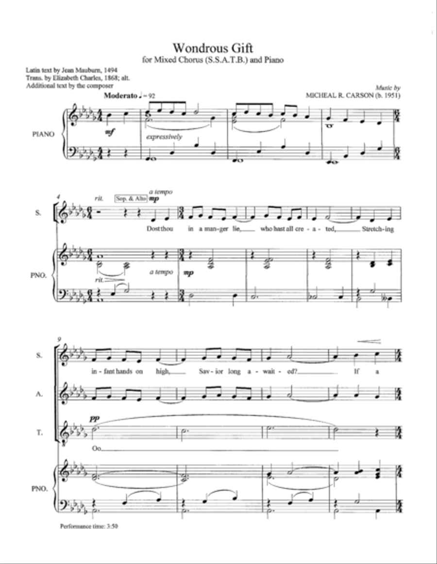 Wondrous Gift - SSATB & Piano SSATB scores gallery preview page 1