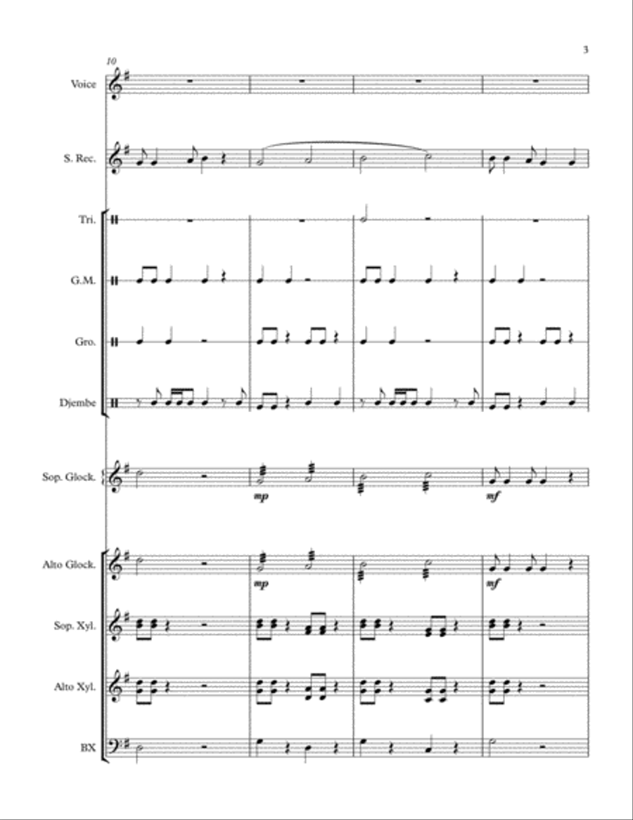 Eh Soom Boo Kawaya (African Folk Song) arranged for Orff Ensemble Orff Instrument scores gallery preview page 3