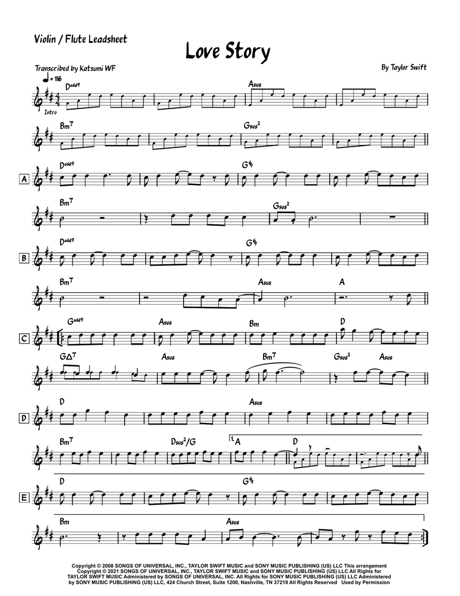 Love Story Violin Solo scores gallery preview page 1