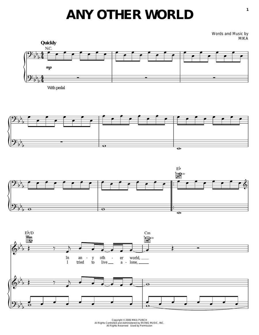 Any Other World Piano, Vocal, Guitar scores gallery preview page 1
