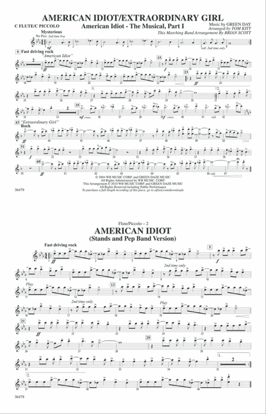 American Idiot / Extraordinary Girl: Flute Marching Band scores gallery preview page 1