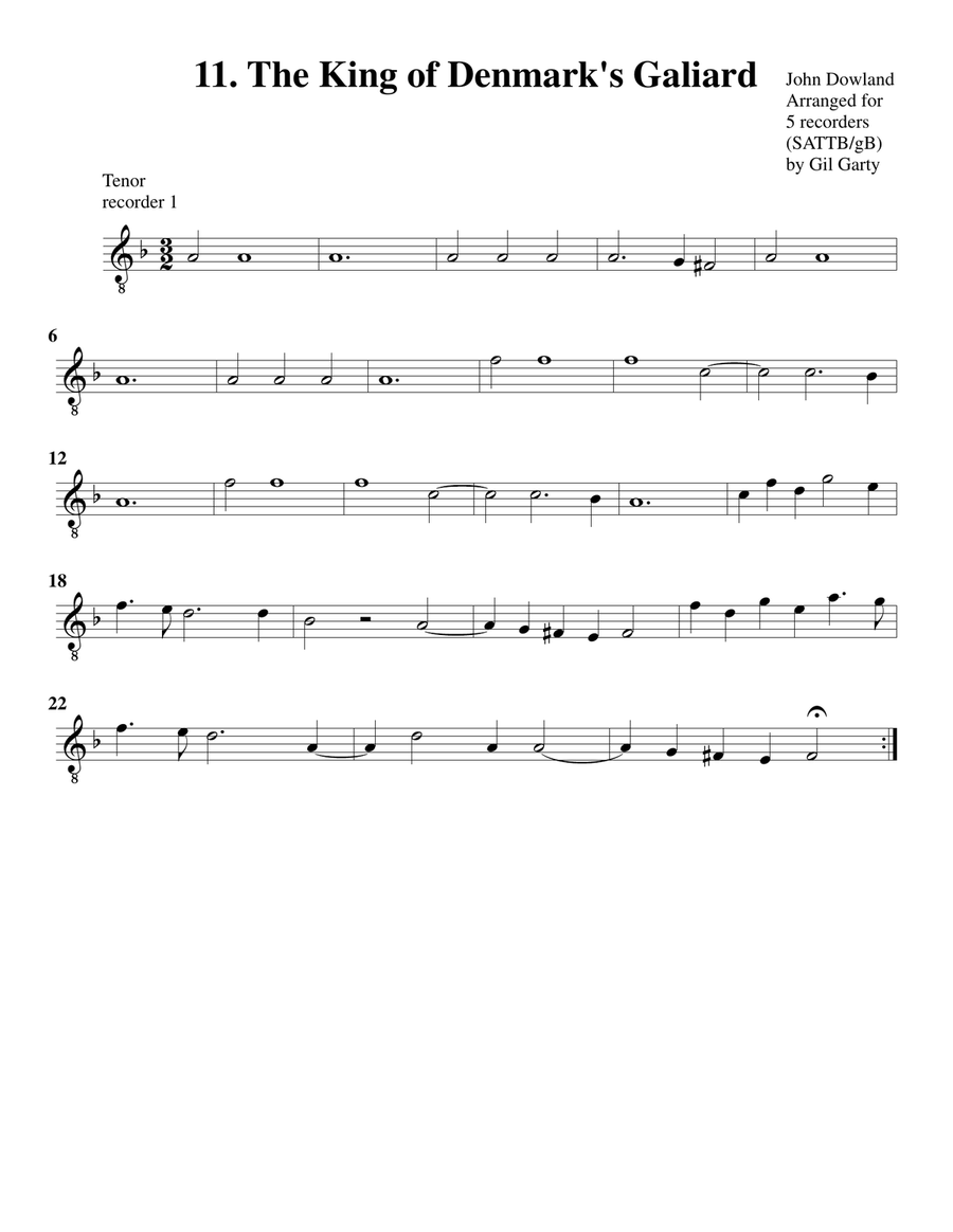 The King of Denmark's Galiard (11, 1604) (arrangement for 5 recorders) Recorder scores gallery preview page 4