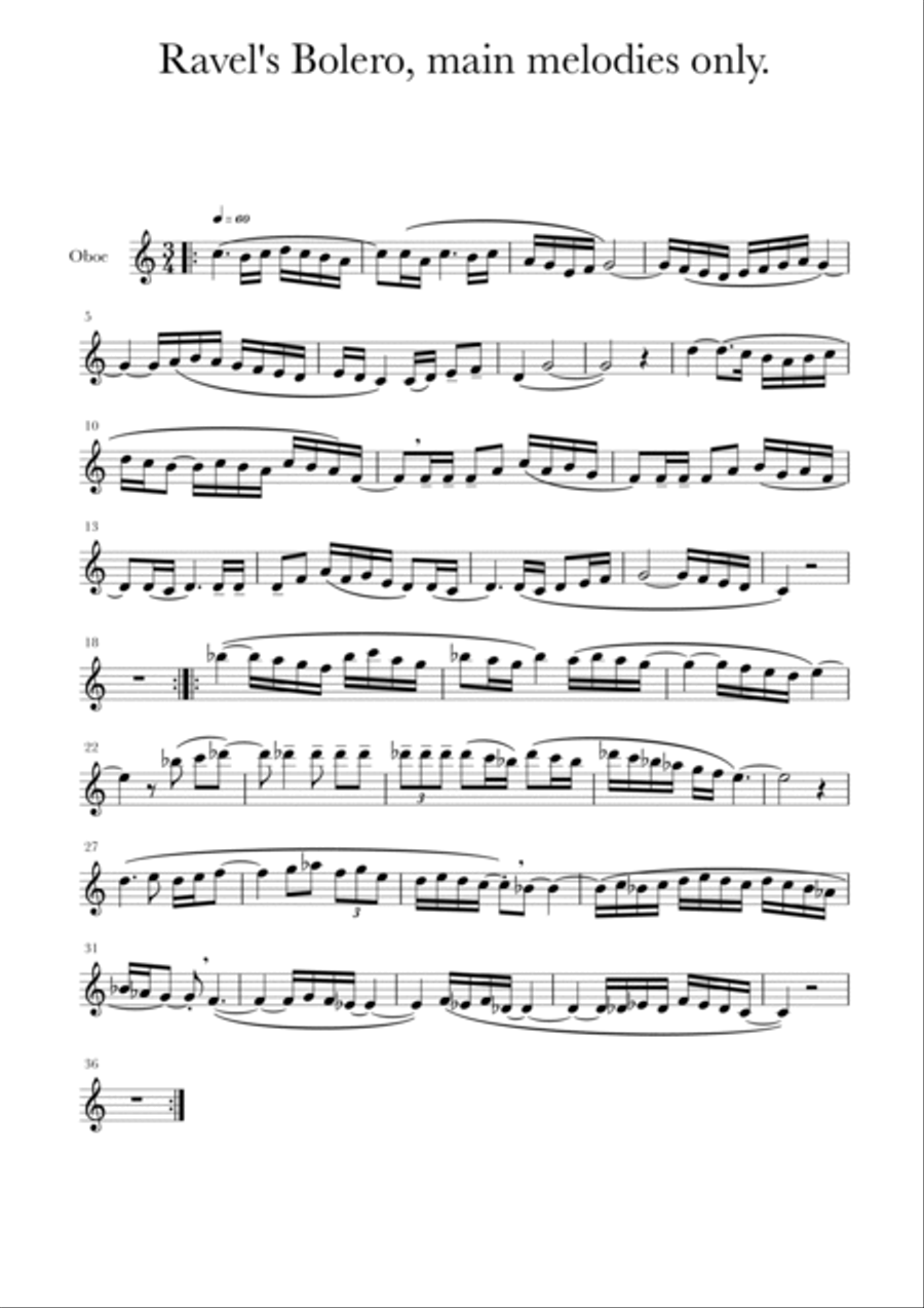 Ravel's Bolero, main melodies. Piano scores gallery preview page 2