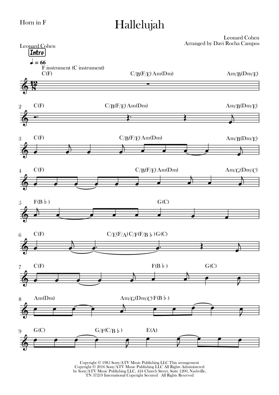 Hallelujah Horn Solo scores gallery preview page 1