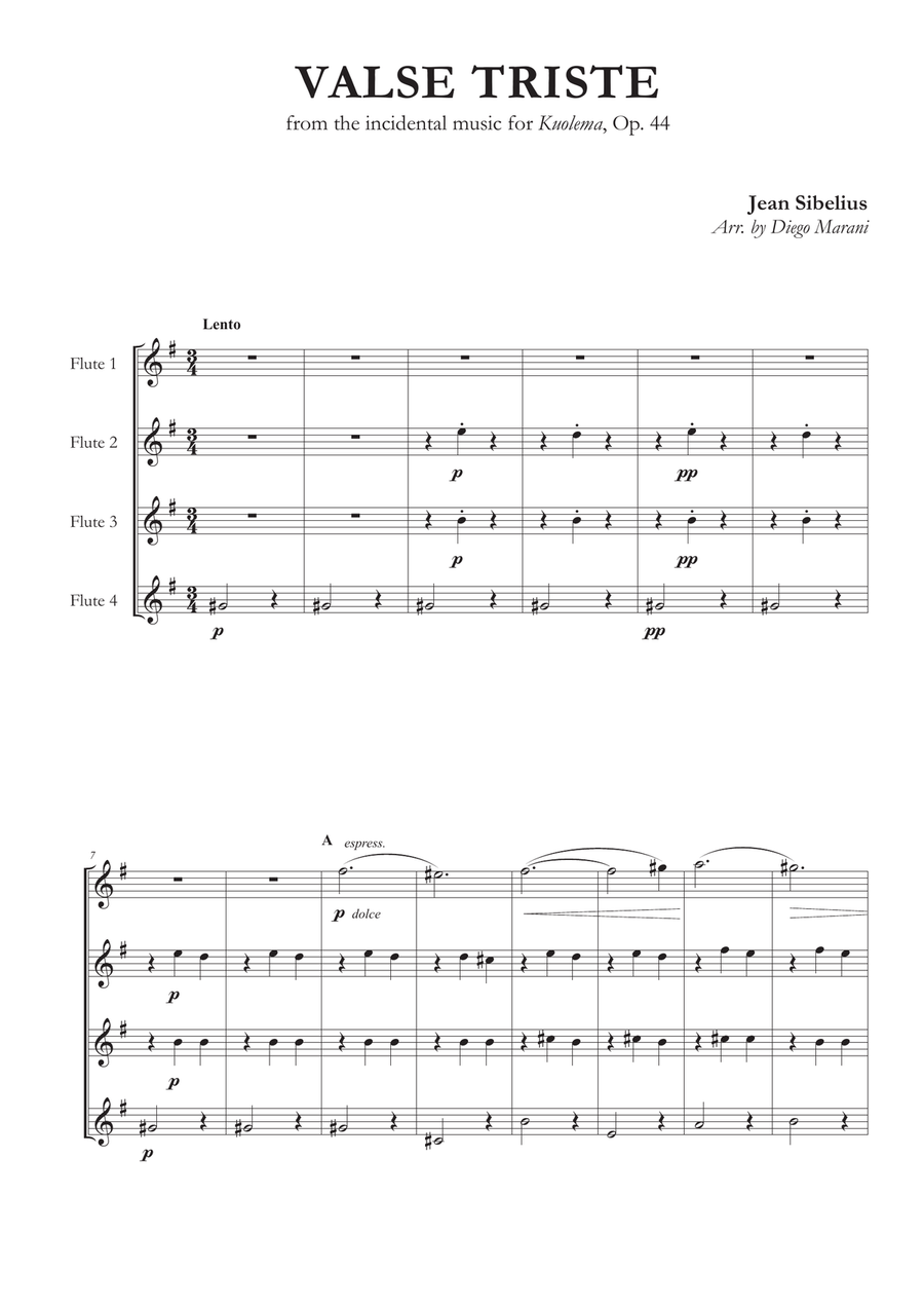 Valse Triste for Flute Quartet Flute Quartet scores gallery preview page 1