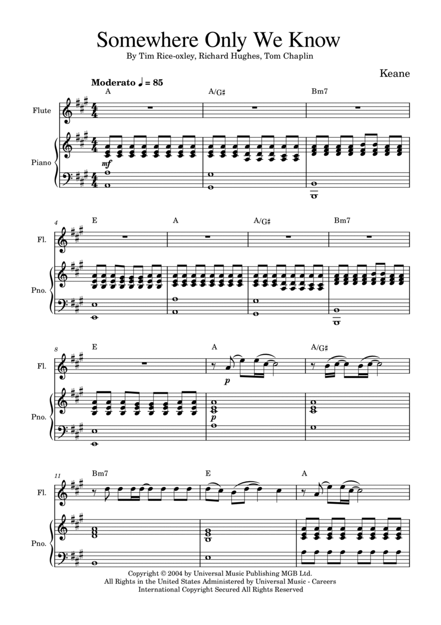 Somewhere Only We Know Flute Solo scores gallery preview page 1
