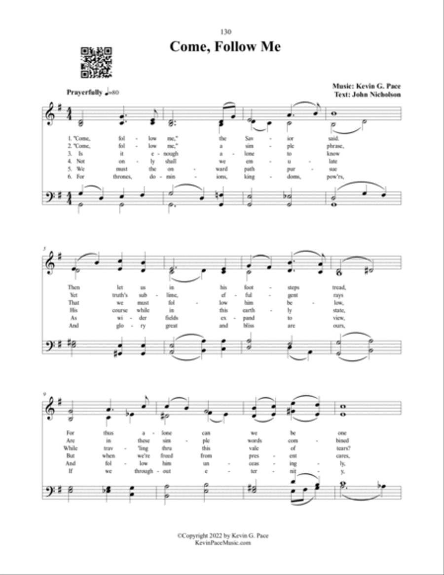 Come, Follow Me, a new sacred hymn 4-Part scores gallery preview page 2