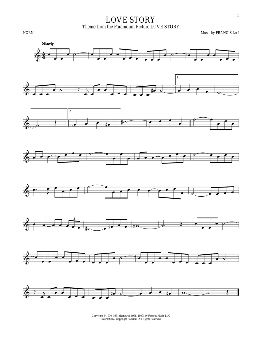 Love Story Horn Solo scores gallery preview page 1