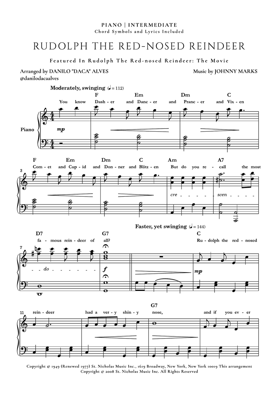 Rudolph The Red-nosed Reindeer Piano Solo scores gallery preview page 1