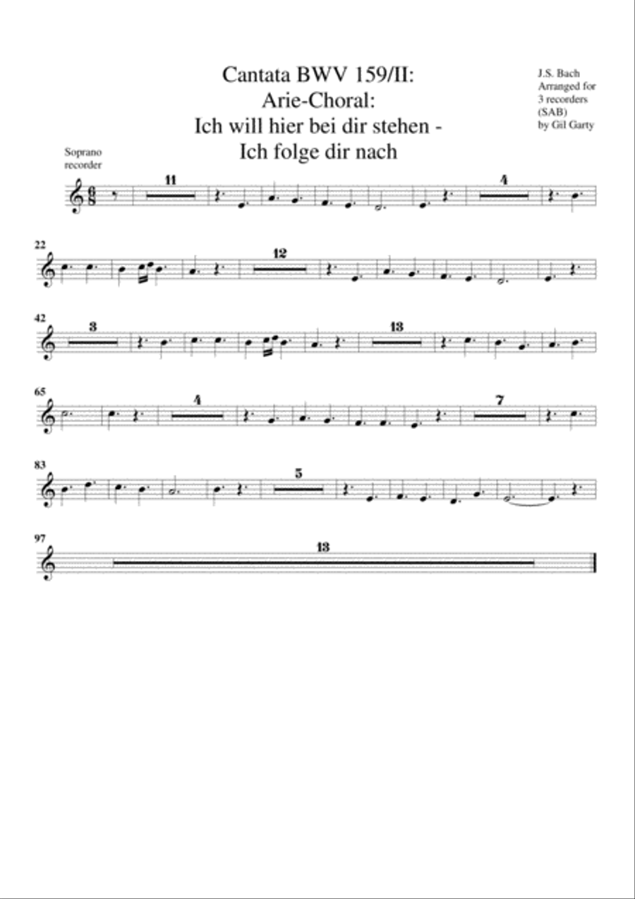 Arie-Choral: Ich will hier bei dir stehen - Ich folge dir nach - Aria-Chorale from Cantata BWV 159 ( Choir scores gallery preview page 5