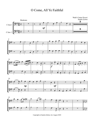 O Come, All Ye Faithful (bass C instrument duet, parts only)