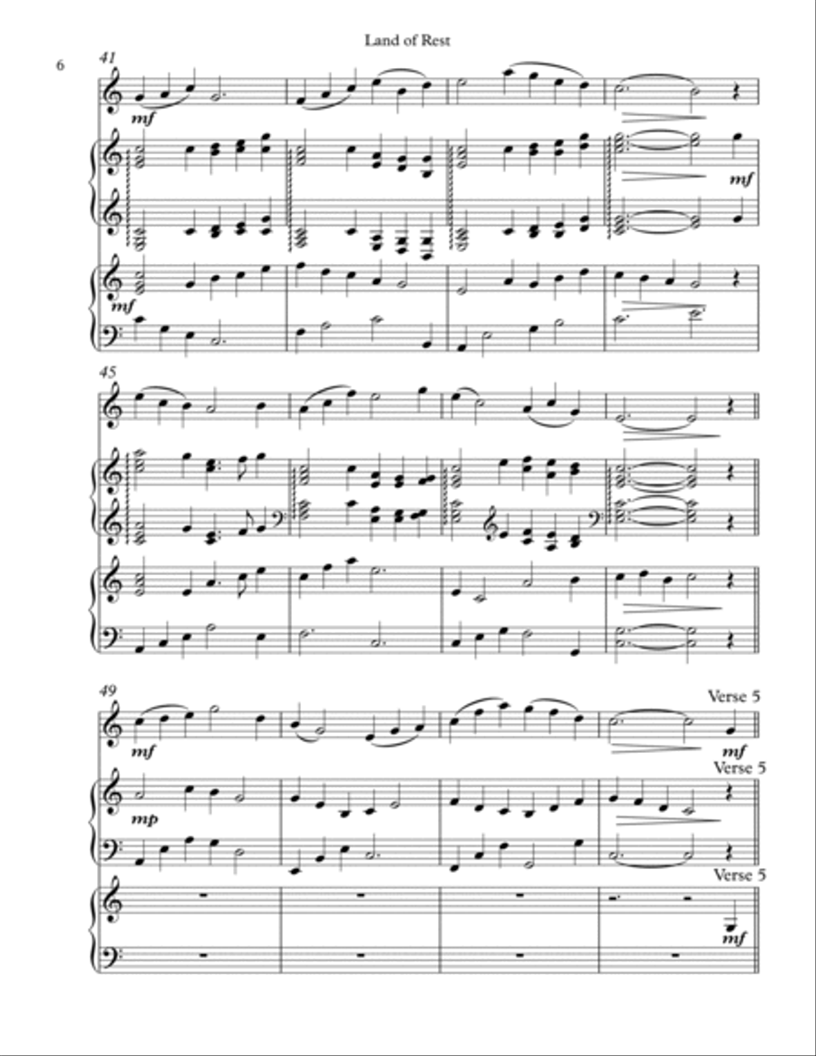 Land of Rest, Trio for Violin, Harp, Piano Pedal Harp scores gallery preview page 6