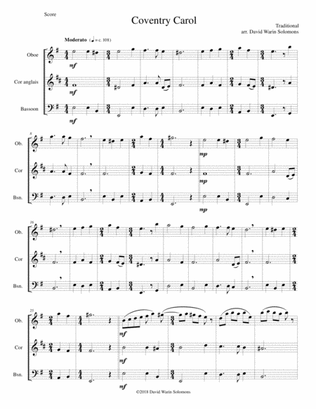 Coventry Carol for double-reed trio (oboe, cor anglais, bassoon)