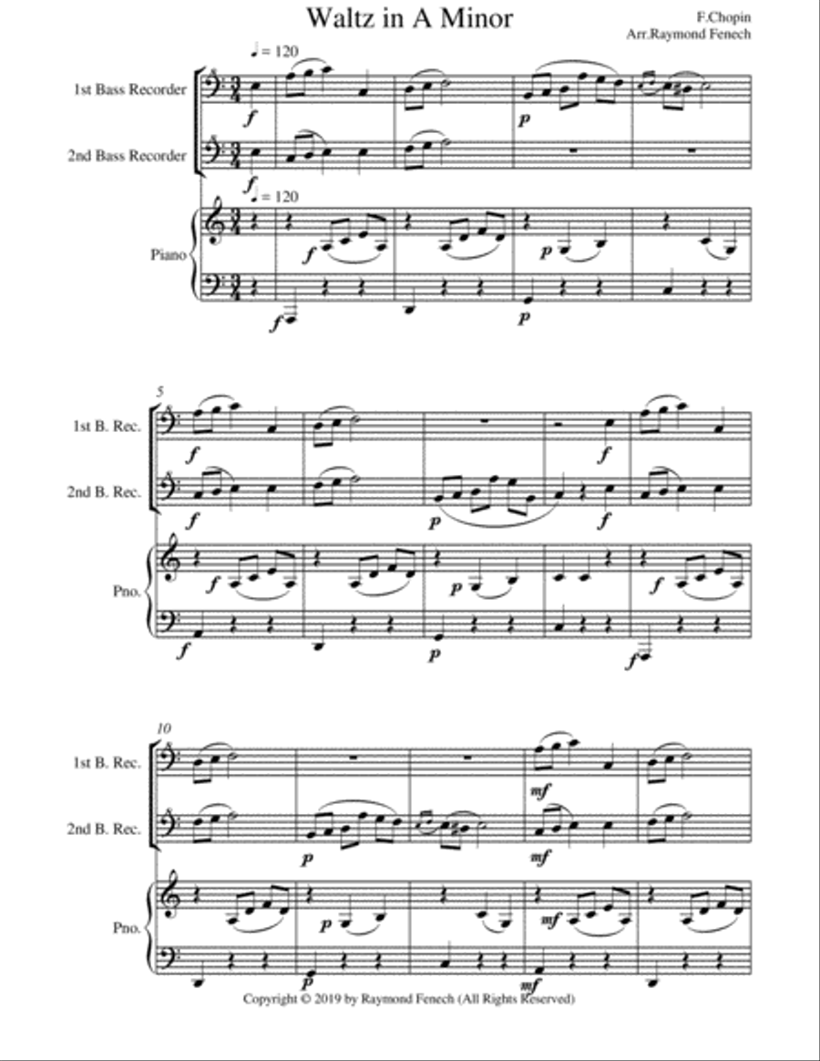 Waltz in A Minor (Chopin) - 2 Bass Recorders and Piano - Chamber music Woodwind Duet scores gallery preview page 5