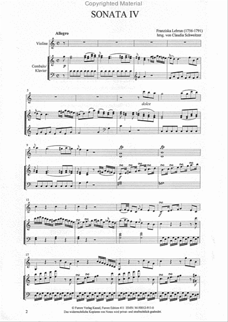 Sonaten op. 2 fur Violine und Klavier. Vol. II: Sonaten 4-6 (Sonata IV (G), Sonata V (C), Sonata VI (D)) Violin Solo scores gallery preview page 2