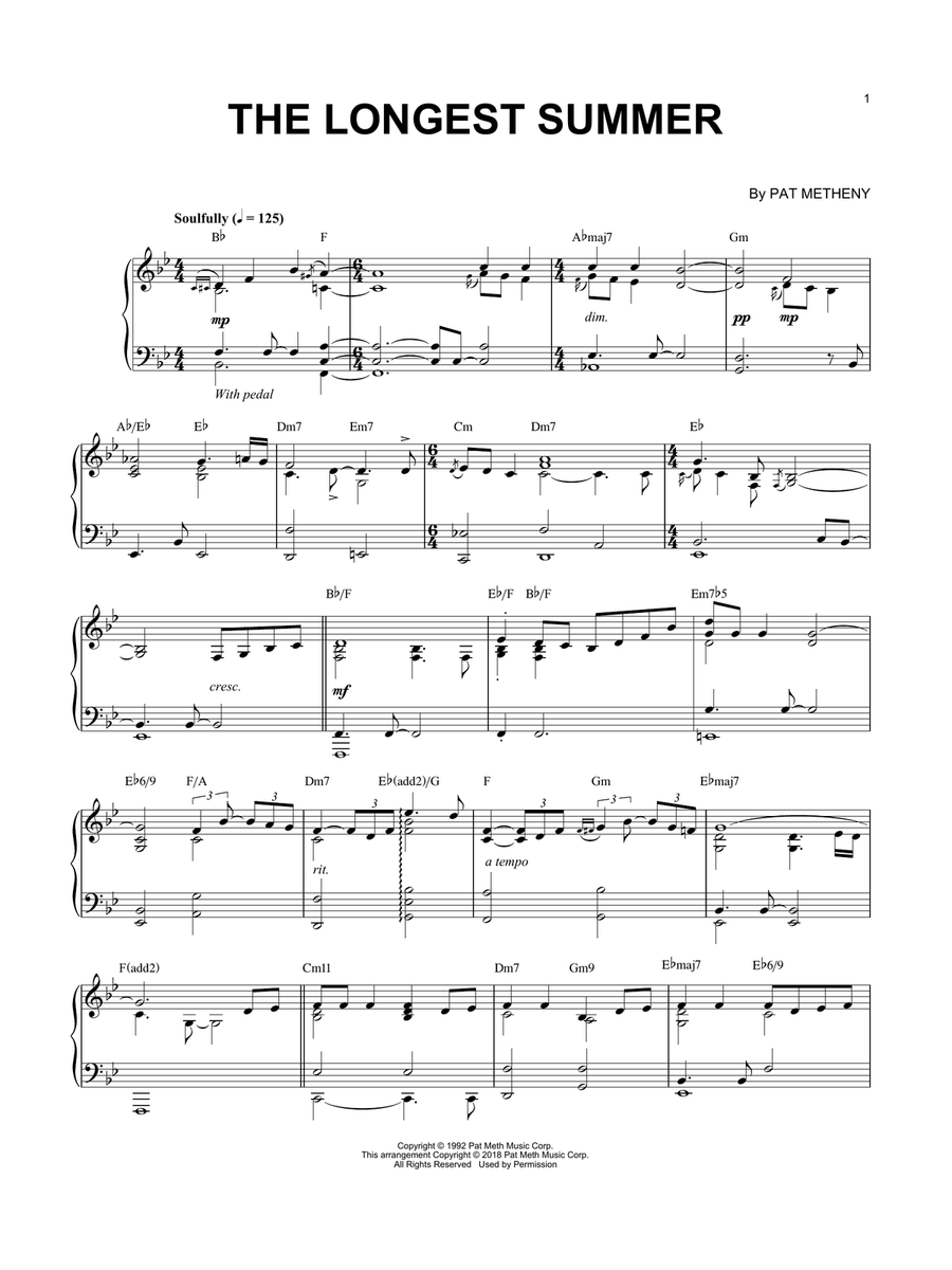 The Longest Summer Piano Solo scores gallery preview page 1
