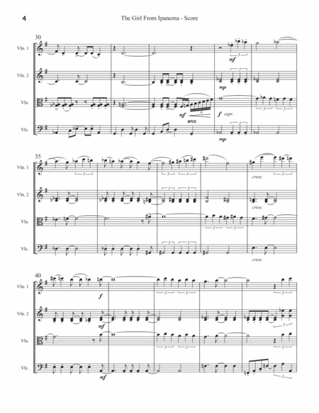 The Girl From Ipanema (Garota De Ipanema) by Antonio Carlos Jobim String Quartet - Digital Sheet Music