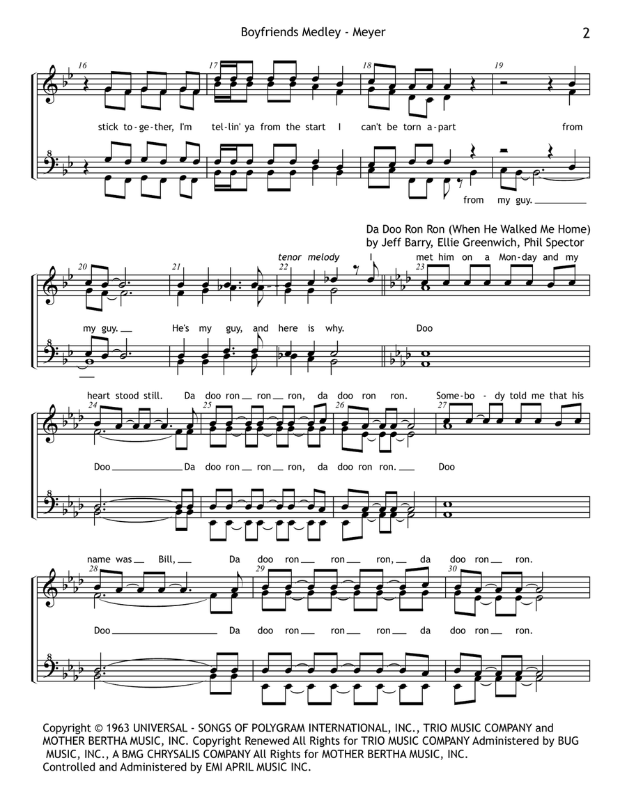 Medley: My Guy with Da Doo Ron Ron (When He Walked Me Home), One Fine Day, Johnny Angel, and My B... SSAA scores gallery preview page 2