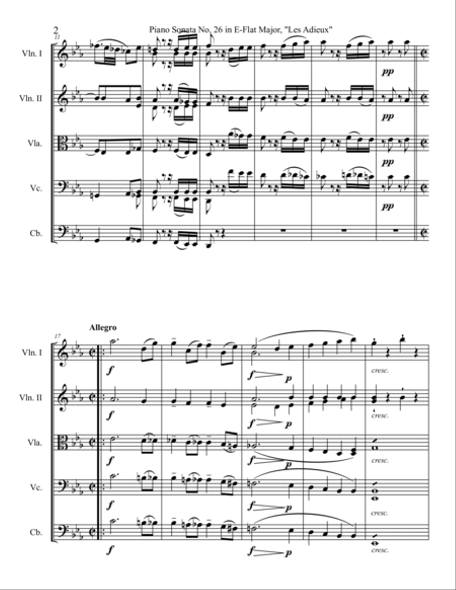 Les Adieux Sonata String Orchestra scores gallery preview page 4