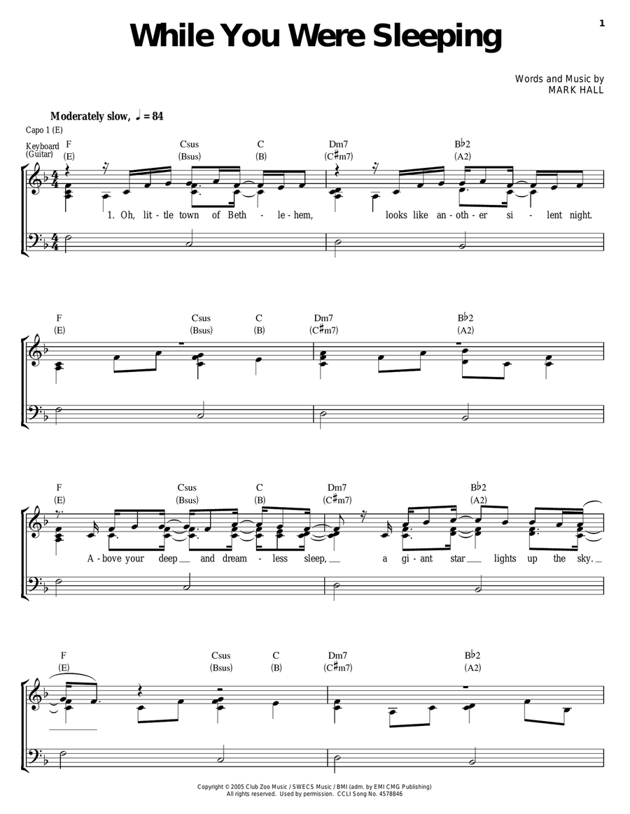 While You Were Sleeping Piano, Vocal, Guitar scores gallery preview page 1