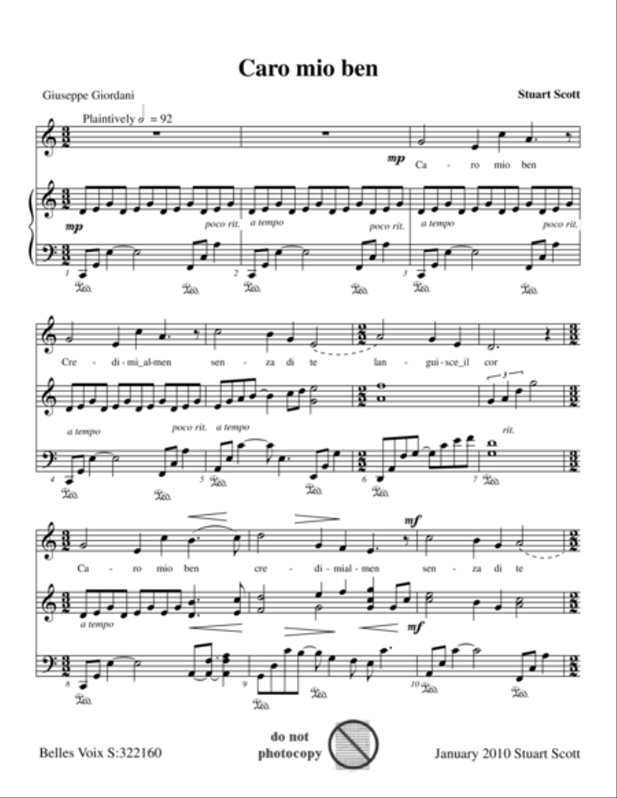 Caro mio ben Voice Solo scores gallery preview page 1