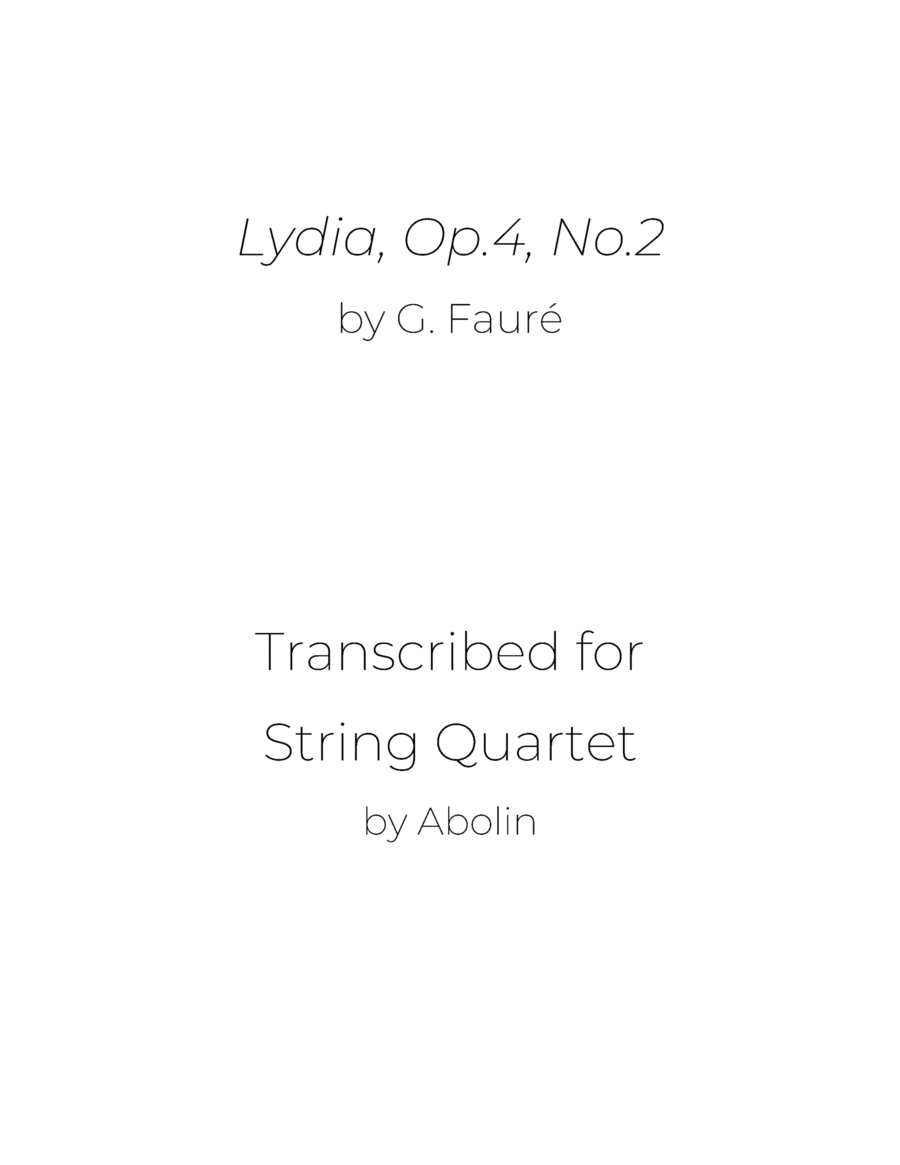 Fauré: Lydia, Op.4, No.2 - String Quartet String Quartet - Digital Sheet Music