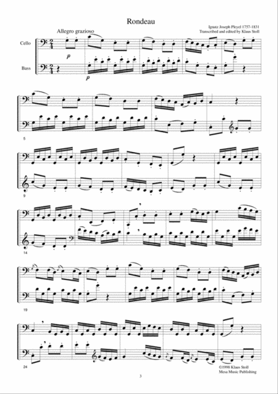 Ignatz Joseph Pleyel (1757-1831), Rondeau for double bass and cello. Transcribed and edited by Kla String Duet scores gallery preview page 3