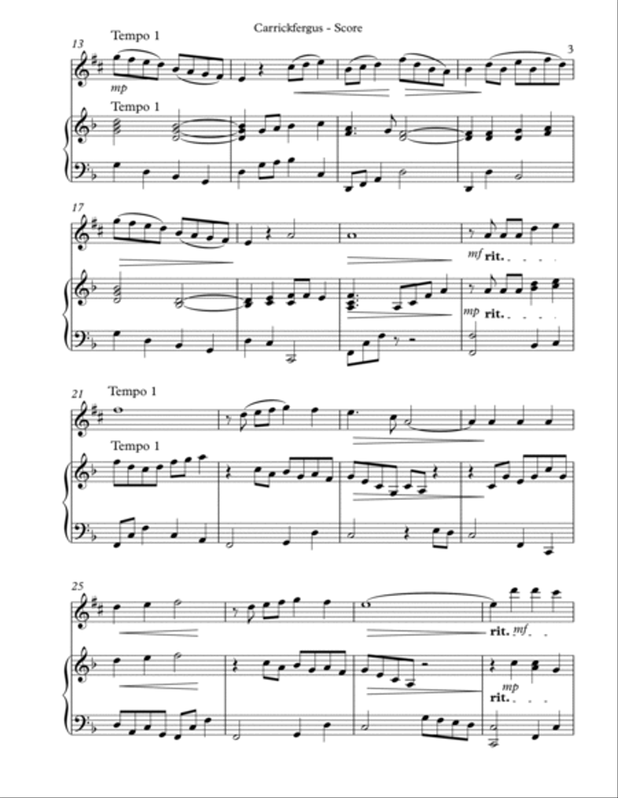 Carrickfergus Duet for Eb Alto Saxophone & Harp image number null