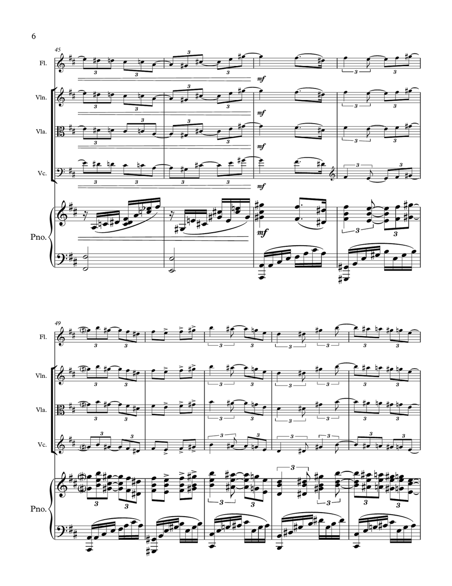 Intermezzo from the Opera Manon Lescaut (for flute, violin, viola, cello and piano) Small Ensemble scores gallery preview page 6