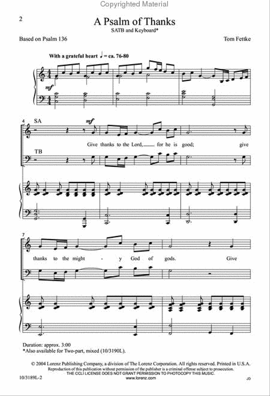 A Psalm of Thanks A Psalm of Thanks 4-Part scores gallery preview page 2