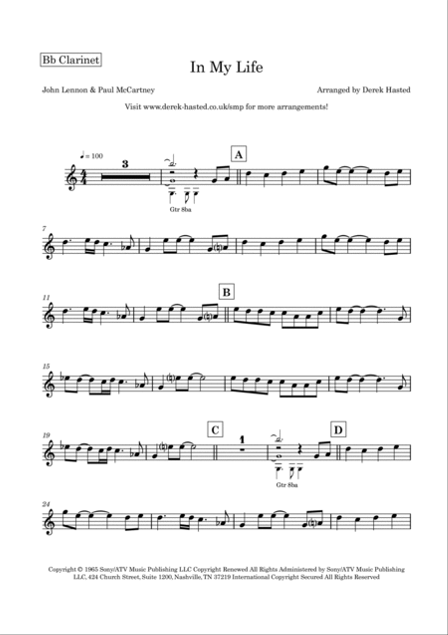 In My Life B-Flat Clarinet scores gallery preview page 4