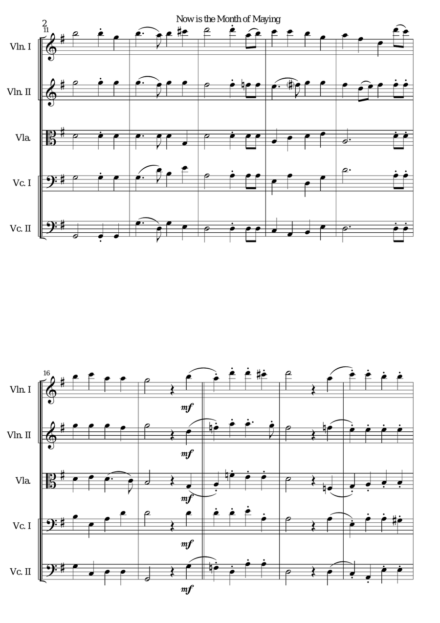 Now is the Month of Maying with variations for string quintet (2 violins, 1 viola, 2 cellos) String Trio scores gallery preview page 2