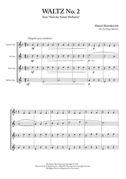 Waltz No. 2 for Saxophone Quartet image number null
