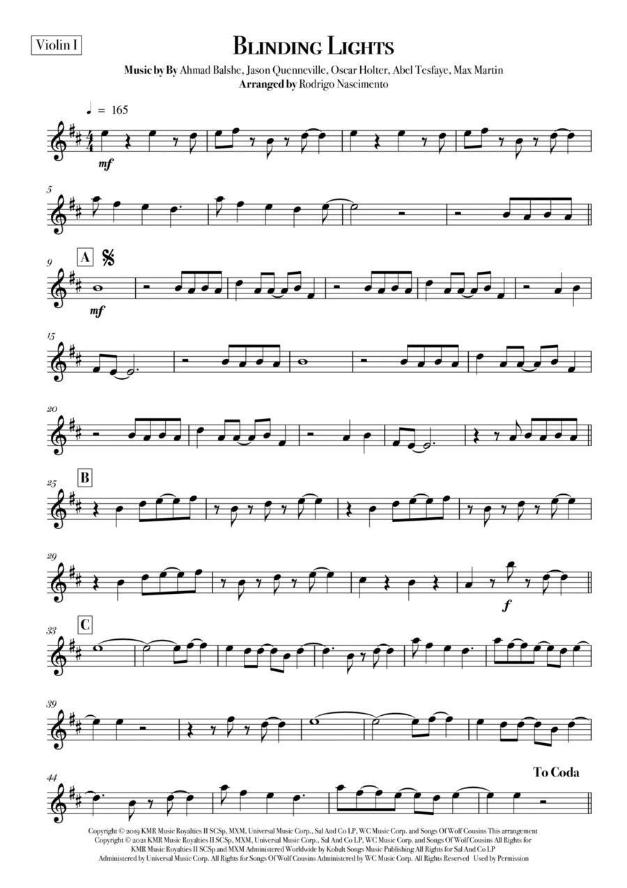 Blinding Lights String Quartet scores gallery preview page 1